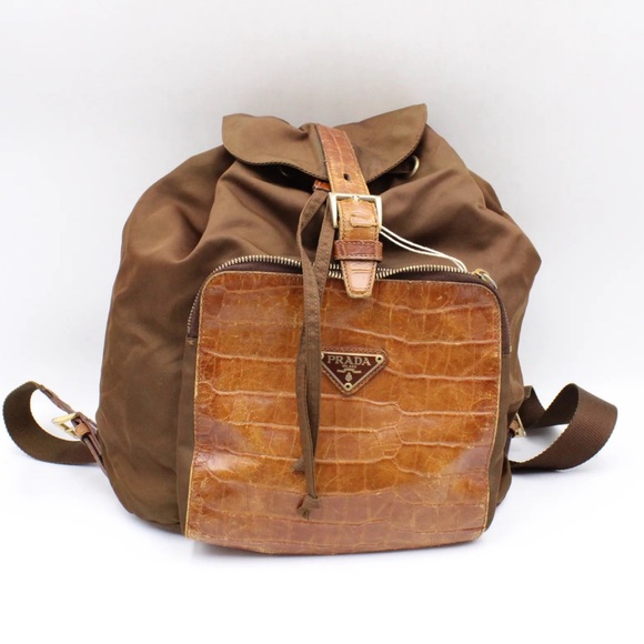 Prada Cinch Buckle Flap Backpack with Crocodile Embossed Leather - Picture 1 of 16